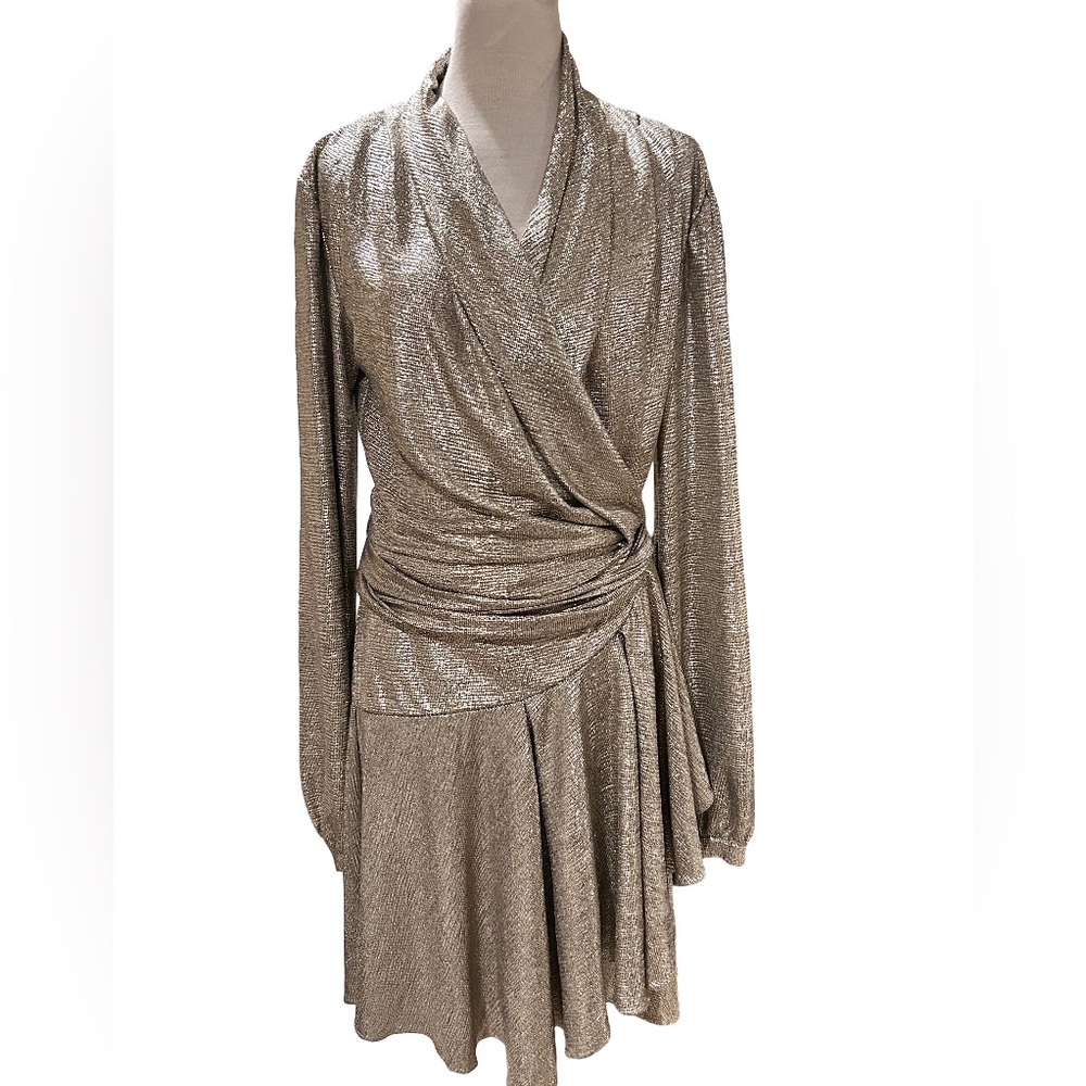 PatBO Cara Lame Mini Wrap Dress Platino Gold - Picture 3 of 11
